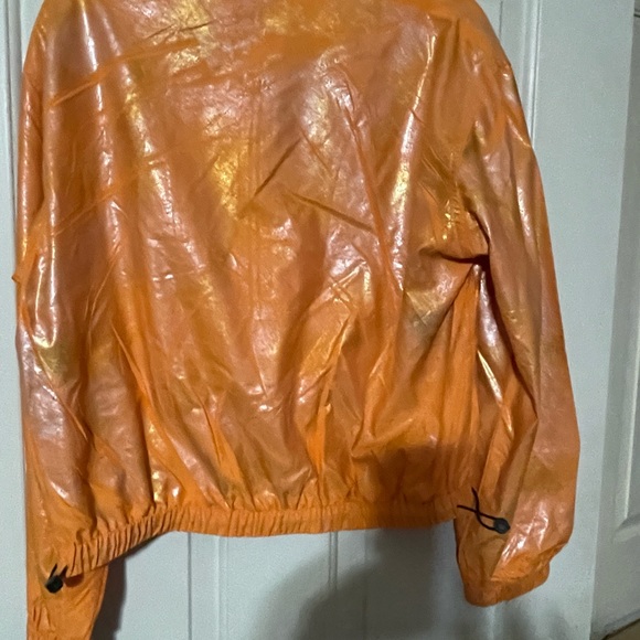 Cute new Akira orange 2 piece shimmery crinkle look jacket & jogging pants. - Picture 2 of 10